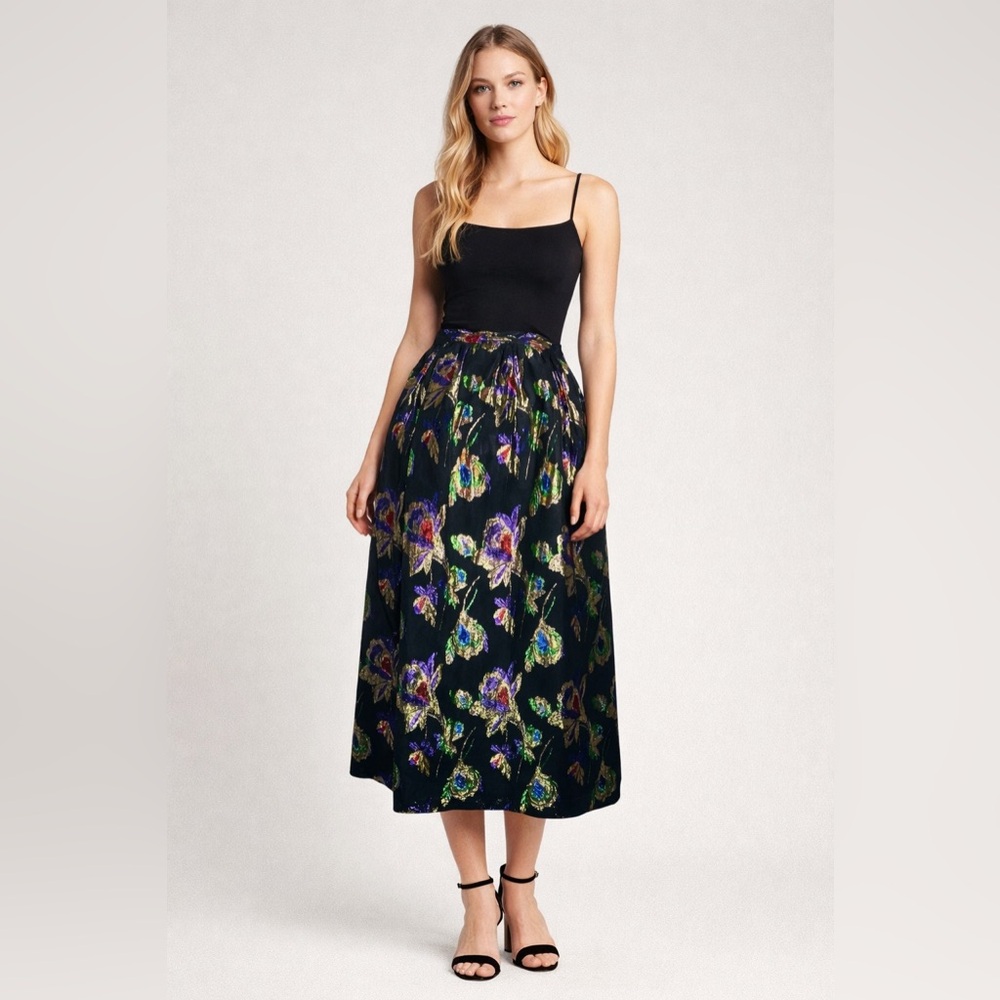 Evan-Picone Vintage 1970/80’s Retro Floral Glitter Party Skirt - Women’s Size 6